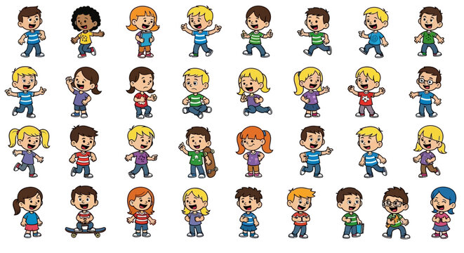 Diverse group of cartoon people characters.