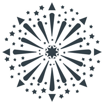Vector image depicting fireworks explosion with stars and triangles, graphic design pattern