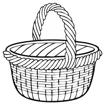 Simple Outline Drawing of a Woven Basket with a Twisted Handle
