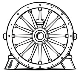 Obraz premium Vintage Wagon Wheel on Stand Illustration Symbol of History and Transportation