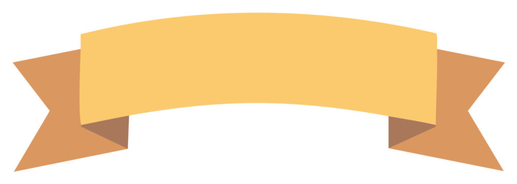 Cartoon yellow and brown ribbon banner label for headlines or titles