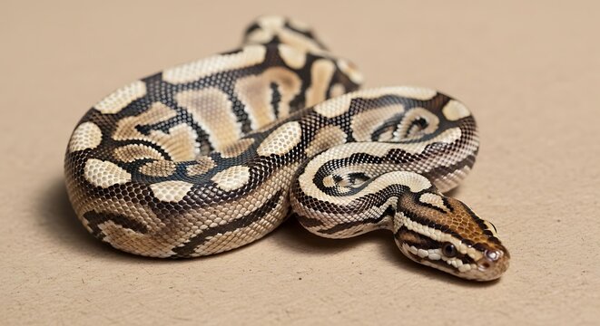 Python snake coiled on surface.