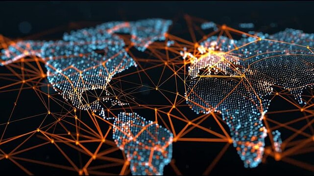 abstract business connection of line from nail node to node on world map background Innovation network points Earth's surface	