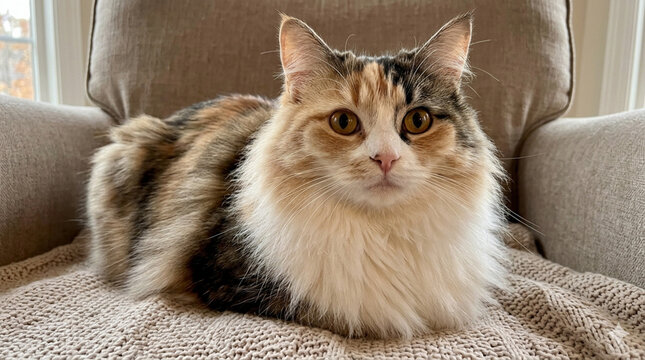 A ragamuffin cat on a sofa