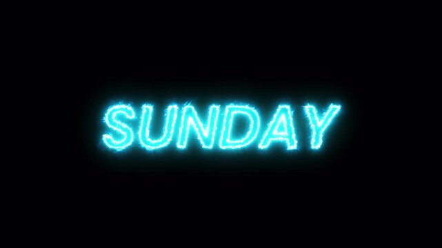 glowing sunday text with cyan neon light effect on dark background, 4k video