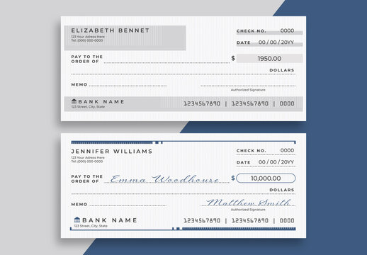 Blank Bank Financial Check Layout with Placeholders