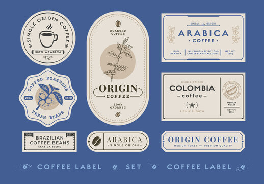 Vintage Coffee Labels Layout with Beige Accents