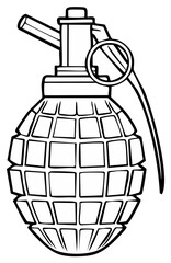 Naklejka premium Outline Drawing of a Classic Fragmentation Grenade with Pull Pin