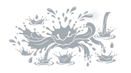 Naklejka premium Dynamic water splash and ripple collection, featuring various liquid drops and crown effects, isolated on white background.