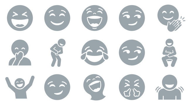 Set of laughing emojis and figures depicting various emotions of joy and amusement.