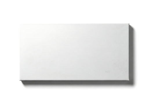 Blank white rectangular canvas mockup on a neutral gray wall background with rectangle presentation interior template minimalist background