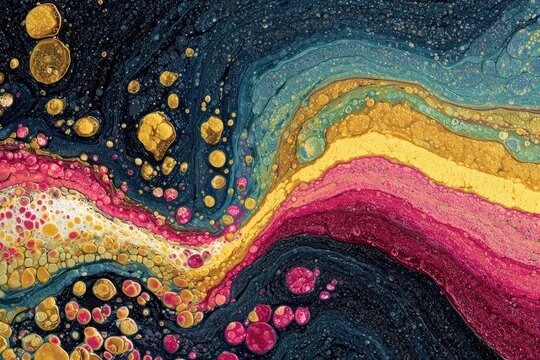 Vibrant Abstract Art with Swirling Colors and Bubbles