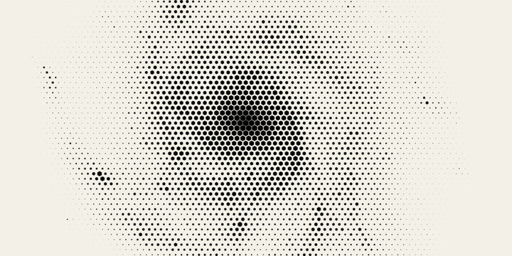 Dynamic Moving Circle Hexagon Grid Frame. Abstract Geometric Monochrome Pattern. Abstract Tech Background. Vector Illustration. Halftone Multi Scale Pattern.