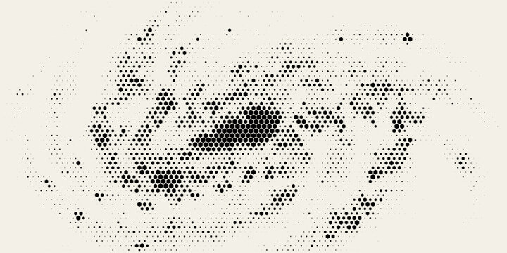 Dynamic Moving Circle Hexagon Grid Frame. Abstract Geometric Monochrome Pattern. Abstract Tech Background. Vector Illustration. Halftone Multi Scale Pattern.