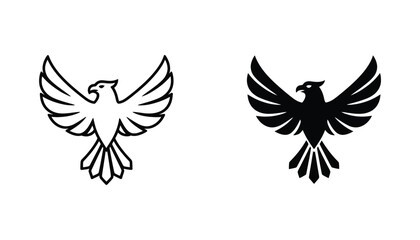 Fototapeta premium Majestic eagle bird vector icon set in outline and solid black style for heraldry and wildlife branding designs