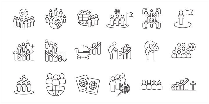 population iconset bundle. people, community, human, crowd, team, person, group, social and more. simple flat line vector illustration