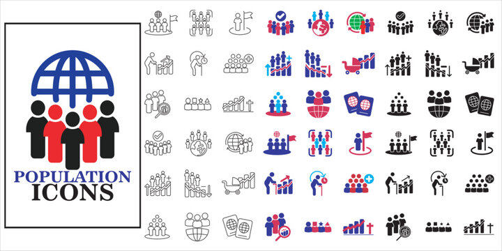 population iconset bundle. people, community, human, crowd, team, person, group, social and more. simple flat complete vector illustration