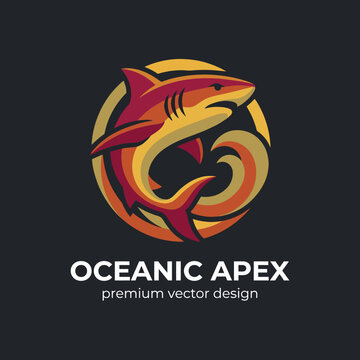A powerful logo illustrating a stylized shark within a circular design, representing dominance and oceanic themes, perfect for branding in marine-related industries or services.