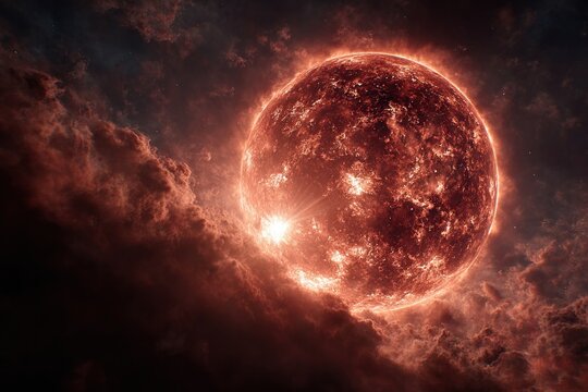 Intense Red Star in Space with Cloud-like Formation