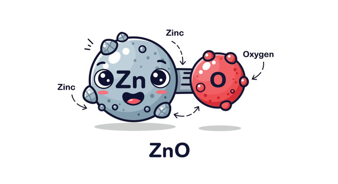 Zinc Oxide Molecule Cartoon Illustration with Copy Space
