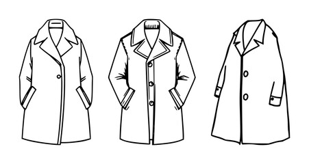 Coat set with bold black line art on crisp white background featuring coats, fashion, apparel with silhouette and garment, minimalist style and pattern © MdBiplob