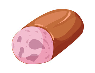 Cartoon vector illustration of sliced bologna sausage isolated on a white background for deli meat product design. © Marina