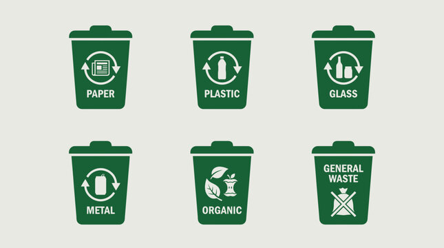 Recycling Bin Icons for Waste Sorting