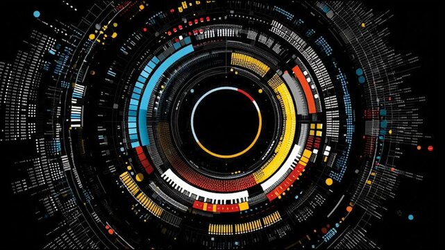 Abstract black background with Colorful circle lines. Digital future technology . Abstract business connection of lines from nodes innovation of communication in the network.