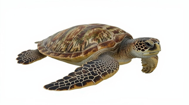 Realistic Sea Turtle Green Swimming Shell Pattern Isolated White Background Photography