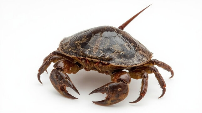 Realistic Horseshoe Crab Ancient Shell Tail Isolated White Background Studio Photography