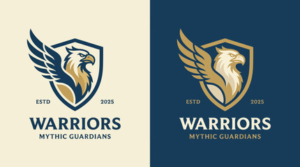 This image features a striking logo representing 'Warriors Mythic Guardians,' emphasizing strength and protection through its eagle motif and bold color scheme. © bobo wang