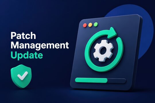 Patch Management Update with Security Shield and Software Upgrade Icon