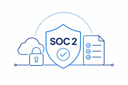 SOC 2 security compliance shield with cloud lock and checklist