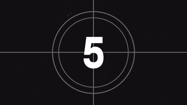 Film vintage countdown leader displaying the number from 10 to 1 with classic film aesthetics.suitable for video production intros and retrothemed projects. Alpha Channel-4k