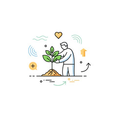 Naklejka premium Person planting a small green plant in fertile soil.