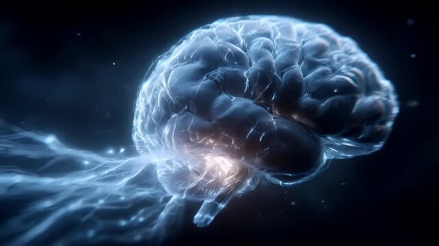 Artificial intelligence. Neuron network. A detailed, highresolution digital artwork depicts a human brain rendered in a realistic style. The brain is rendered with intricate details.