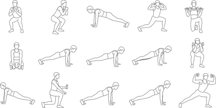 Various exercises for a full body workout routine with a man