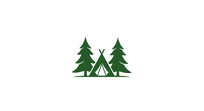 Camping Tent and Pine Trees Logo.