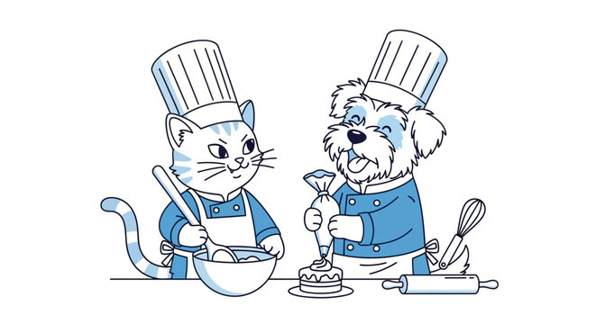 Cartoon cat and dog in chef hats.