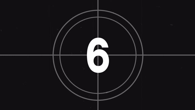 Film vintage countdown 10 to 1 seconds tick down on a dramatically scratched film screen. Worn and damaged in style including marks, scratches and film grain to add a vintage look to your video.