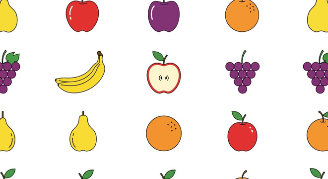 Colorful fruit icons in rows.