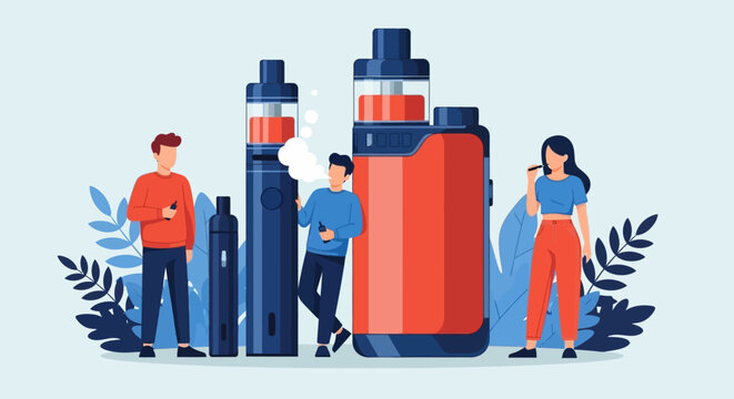 Vaping, electronic cigarettes, vape devices, smokers, modern illustration