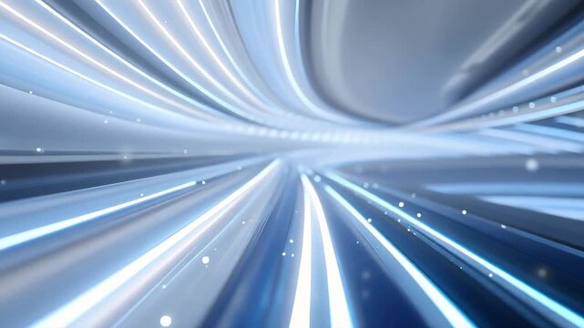 This is a futuristic abstract background featuring curved light trails and glowing particles, conveying themes of fast motion, technology and digital energy