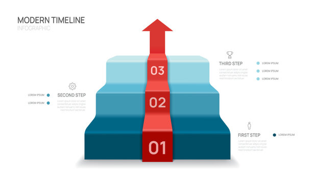 Infographics business timeline 3 steps Stairs arrow to success template. presentation and icon vector illustration.