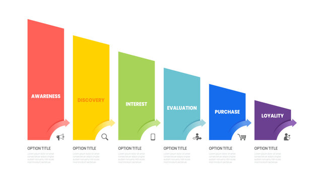 Sales funnel Infographic diagram template for business. Modern Timeline 6 level step, presentation vector infographics.