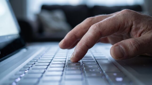 Close-Up of Fingers Typing on Laptop Keyboard in Natural Light
