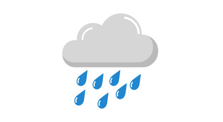 Obraz premium Flat vector illustration of a grey cloud with blue raindrops isolated on white background