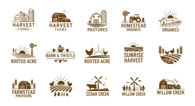 Farm logo designs with rural icons.