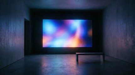Fototapeta premium Glowing Screen in Dark Minimal Environment with High Fidelity Display
