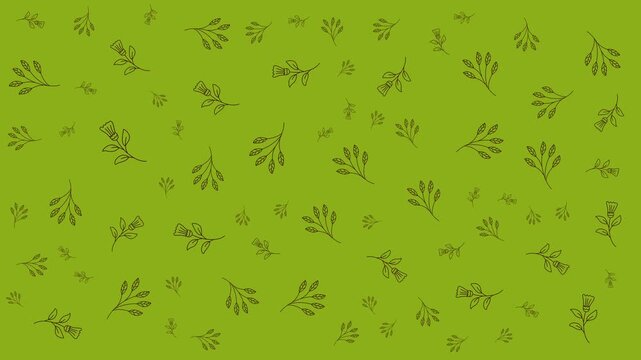 Green organic flower pattern hand drawn botanical garden line art